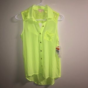 Highlighter yellow mesh lace open back button down